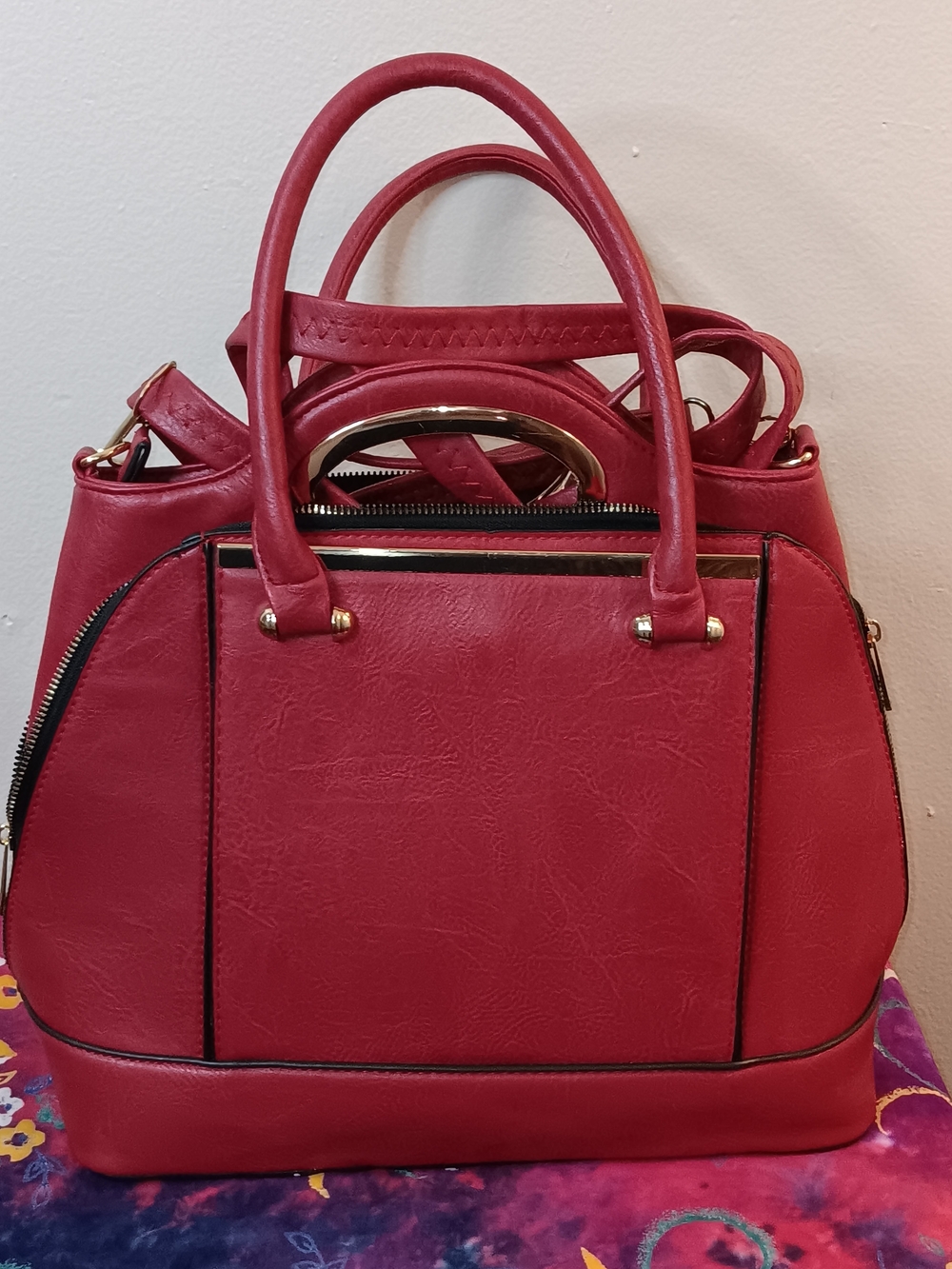 Red Structured Top-Handle Women’s Satchel Handbag